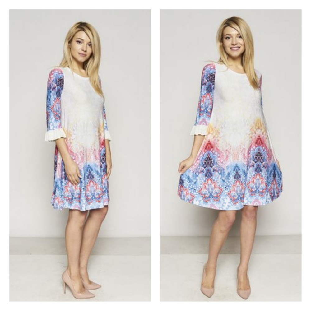 New Tie Dye Trim Cute Shift dress